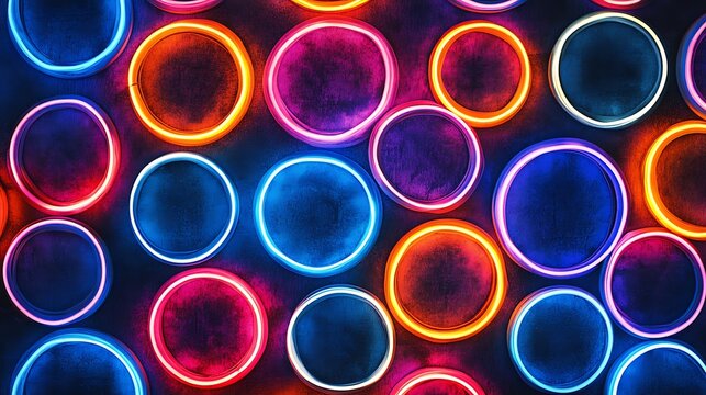Vibrant neon circles pattern abstract background glowing colorful light design with dark texture backdrop - Powered by Adobe