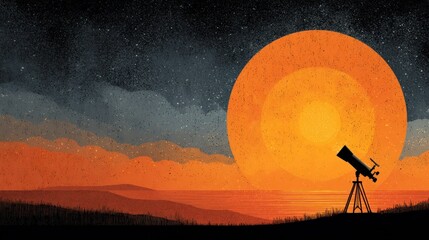 Night Sky Observation at Sunset.  A Peaceful Astronomical Scene