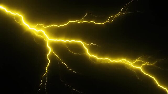yellow lightning striking on dark sky background