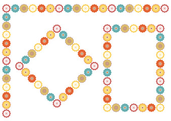 菊の飾り罫とフレームセット・カラフル