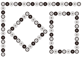 菊の飾り罫とフレームセット・白黒