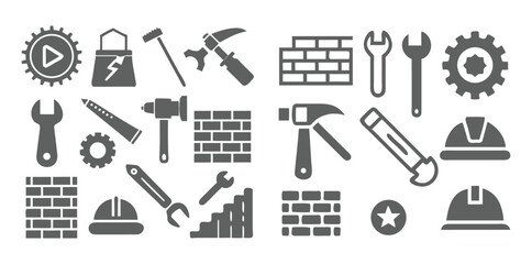 Construction & Tools Icons Pack | Building, Repair, Engineering, and Industrial Equipment Vector Set | Minimal Line & Solid Style