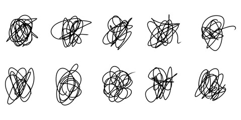 Set Tangled Line Vector Collection of abstract tangled line vectors. Represents confusion, complexity, mess, or brainstorming. Great for backgrounds, overlays, or conceptual art.