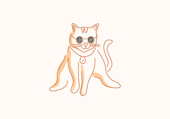 minimalist line illustration of a cool cat wearing glasses