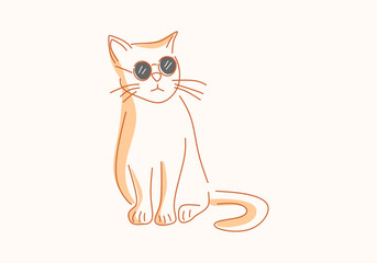 minimalist line illustration of a cool cat wearing glasses