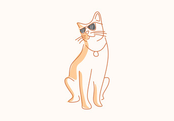 minimalist line illustration of a cool cat wearing glasses