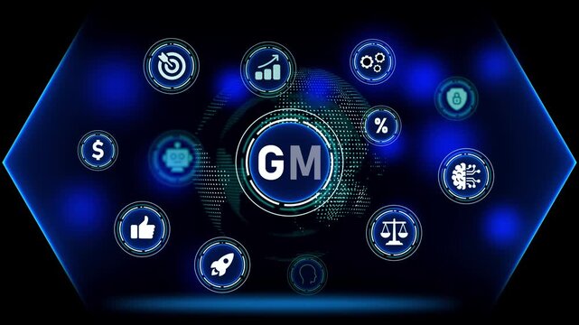 General Manager GM concept with digital icons and global network on dark blue background image photo
