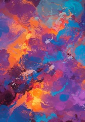 Vibrant Abstract Swirls of Purple Orange and Blue Paint Strokes.