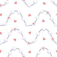 A watercolor seamless pattern with hearts and beads. This hand drawn is perfect for decorating wrapping paper.