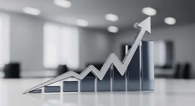3D Professional Business Graph Chart with Upward Arrow – Symbol of Financial Growth, Success and Progress