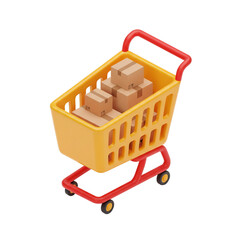 Full Shopping Cart Overflowing with Delivery Boxes