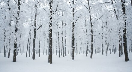 Winter Wonderland - Snow-Covered Trees in a Serene Forest Landscape.