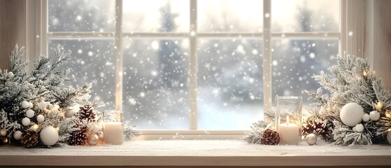 Empty table and winter window.