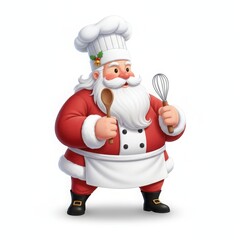 Santa claus chef holding a wooden spoon and whisk isolated on white background