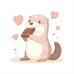 Cute otter enjoying a chocolate bar