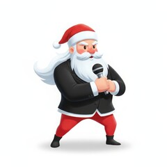 Santa claus in a suit singing into a microphone isolated on white background