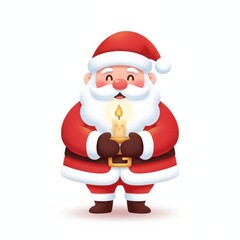 Cute santa claus holding a candle isolated on white background, christmas character design