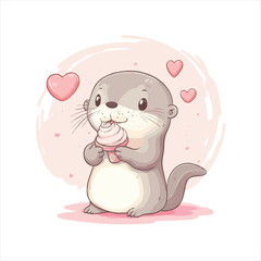Cute otter eating ice cream