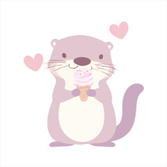 Cute otter enjoying ice cream