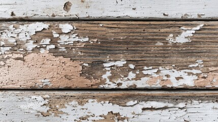 Fototapeta premium Close-Up of Weathered Wooden Planks with Peeling Paint and Rustic Textures in Natural Light, Ideal for Backgrounds and Vintage Themes