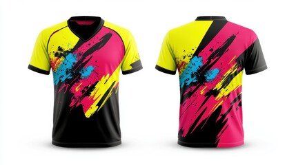 sports jersey with fragmented shapes, explosive splatter effects, and an edgy, high-impact abstract design