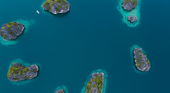 Ha Long Bay, Vietnam Aerial View of Tropical Islands in Turquoise Sea, Exotic Travel