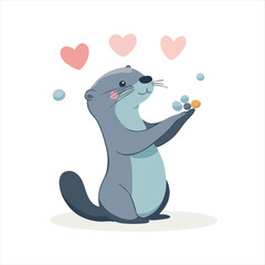 Cute otter juggling hearts and bubbles