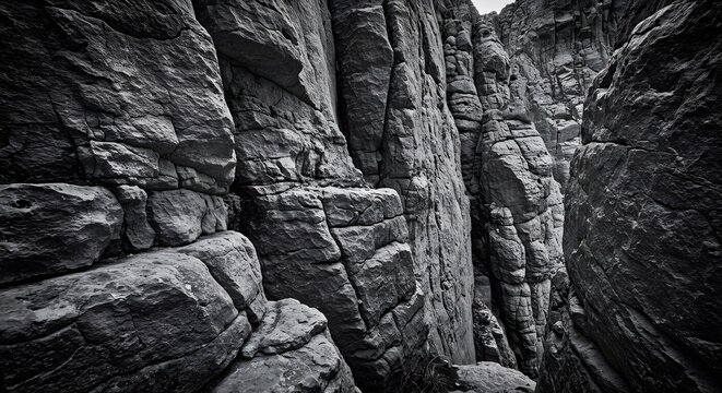 Ha Long Bay, Vietnam Monochromatic canyon walls, detailed rock formations, a dramatic - Powered by Adobe