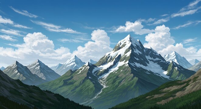 Ha Long Bay, Vietnam Majestic Mountain Range Landscape with Snow-Capped Peaks and Dra