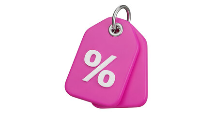 Pink discount tags with percent symbols and metal ring