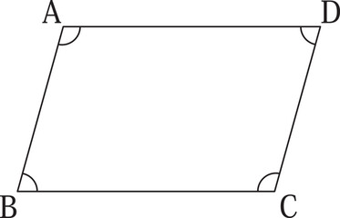 平行四辺形の角度と対辺の関係図