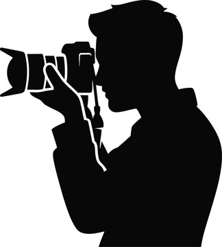 Silhouette Photographer Taking Picture Professional Camera Side View Black Image Transparent Background
