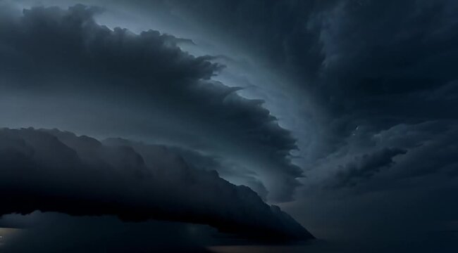 Lightning strikes over dark storm clouds