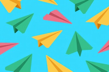 Paper airplane pattern on blue background