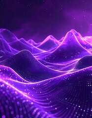 An abstract visualization of a wavy, undulating landscape in shades of purple and pink, with light flares