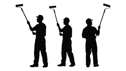 Painters with rollers silhouette isolated on white background, Vector
