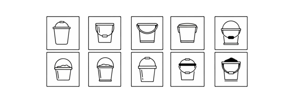 Bucket illustrations variety set outline isolated on black