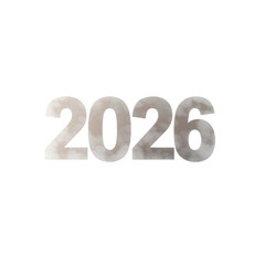 Silver metallic numbers 2026 isolated on transparent background