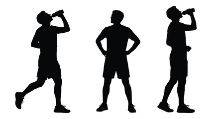 Male silhouettes: exercise and hydration isolated on white background, Vector
