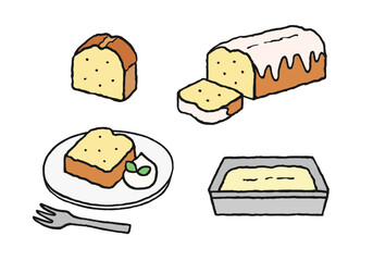 パウンドケーキの手描きイラストセット
