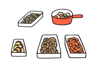 作り置きおかずの手描きイラスト