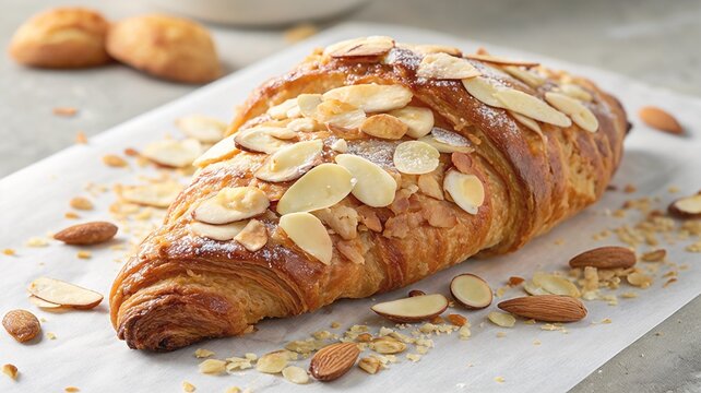 Fresh baked bread and croissants on a plate for breakfast or snack