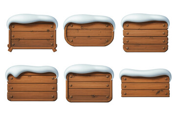 Rustic wooden signs with snowy tops perfect for winter holiday messages, seasonal greetings, and festive announcements