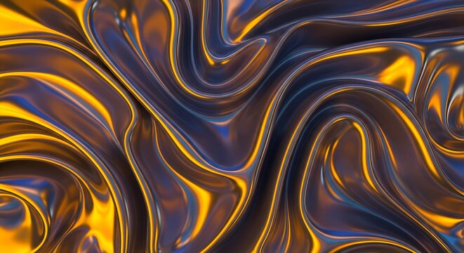 Golden Blue Liquid Metallic Abstract Texture Background