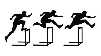 Hurdle race athlete silhouette sequence isolated on white background, Vector
