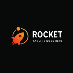 Modern Rocket Launching with around orbiting planet for technology startup business innovation logo design