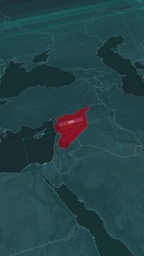 Vertical portrait, zoom in to the map of Syria, with text and textless.