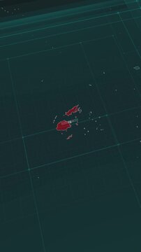 Vertical portrait, zoom in to the map of Fiji, with text and textless.