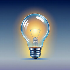 A glowing incandescent light bulb centered against a smooth, dark blue gradient background. The bulb emits a soft, warm light that highlights its glass structure and metallic base, representing a clea