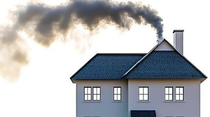 Ghostly faint smoke around shadowy house silhouette on white gray surface